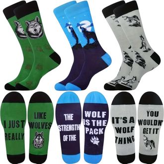 Generic Wolf Socks. 3 Pairs of Mens Wolf Socks. UK Adult Size 8-11. Wolf Gift
