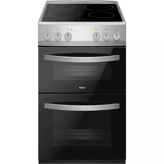 Amica AFC502SS 50Cm Ceramic Cooker Twin Cavity - Stainless Steel - A/A in Metallic Silver