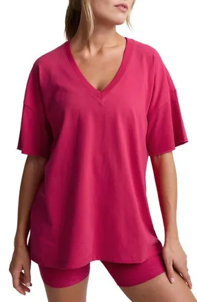 Beyond Yoga SoftKnit Better Than Ever Oversize V-Neck T-Shirt in Berry Red at Nordstrom, Size Medium
