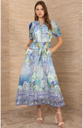 Hale Bob Cyrilla Linen Organza Maxi Dress in Blue at Nordstrom, Size Medium