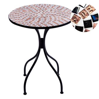 Beliani Beliani - Mesa De Balc&oacute;n Exterior Metal Estilo Vintage Tablero Mosaico 60 Cm Negro Carpino