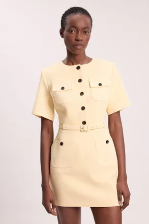 Karen Millen Womens Compact Stretch Button Detail Mini Dress - Yellow - Size 16 UK
