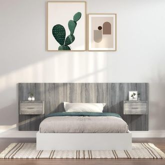 vidaXL Cabecero De Cama Con Mesitas Madera Contrachapada Gris Sonoma Vidaxl