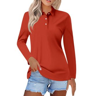 Generic Womens Blouses & Shirts Polo Shirts for Women UK Long Sleeves Cotton Golf Tennis Lightweight Plus Size Tops Womens Polos Casual Work Business Running 