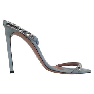 Gucci Gucci Kristallen Versierde Slingback Sandalenhakken in Blauwe Su&egrave;de