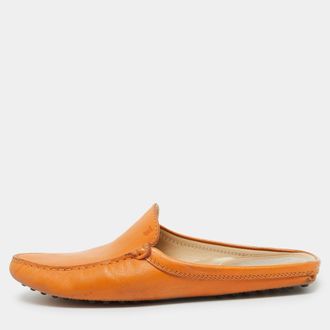 Tod's Tods Orange Leather Flat Loafer Mules