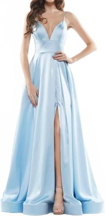 Colors Dress A Line Satin Gown In Light Blue
