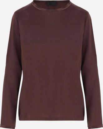 F.it Womens Stretch Silk Sweater Brown