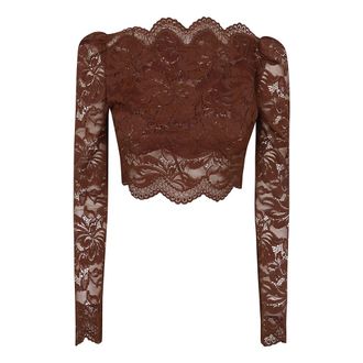 Paco Rabanne Long Sleeve Tops, female, Brown, Size: XS Crop Top in Lace