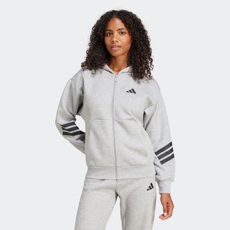 adidas Kapuzensweatshirt ADIDAS SPORTSWEAR W FI 3S FZ HD, Damen, Gr. XL, grau (medium grau heather), Obermaterial: 67% Polyester, 33% Baumwolle, angesetztes 