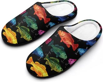 Generic Colorful Fish Hook Fishing Hunting Mens Slippers Comfortable And Non-slip Cotton Slipper Shoe for House