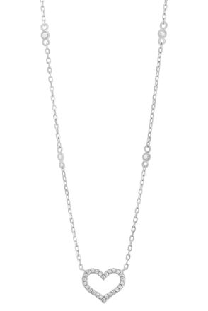 Savvy Cie Jewels RHODIUM PLATED WHITE CZ HEART NECKLACE