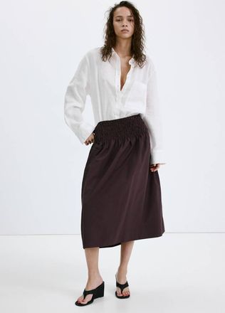 Mango Gonna lyocell cintura arricciata cioccolato - Donna - XXS - MANGO