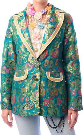 Aratta Renaissance Silk Jacquard Blazer In Green
