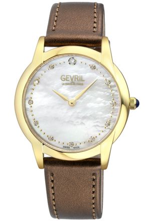 Gevril Group Womens Airolo Swiss Diamond 13021 Italian Croc Leather Quartz Watch - Gold - One Size