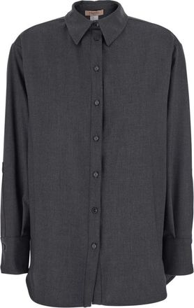 Twinset 252Tf 204012840 Klassiek overhemd met kraag en logo-embleem op de achterkant - Dames - Overhemden - Grijs - S - Polyester - Overhemden