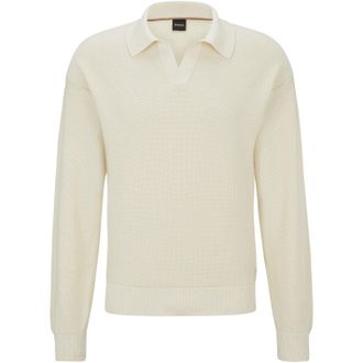 HUGO BOSS Mens Terry Regular Fit Long Sleeve Sweater in Open White - Size 2XL