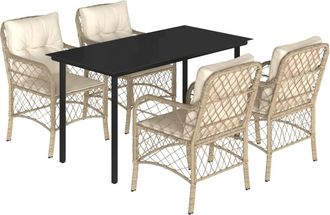 vidaXL Set Comedor De Jard&iacute;n 5 Pzas Con Cojines Rat&aacute;n Sint&eacute;tico Beige Vidaxl