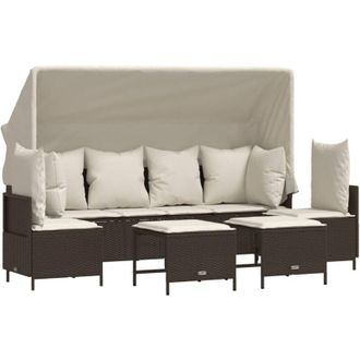 vidaXL Set Comedor De Jard&iacute;n 5 Piezas Y Cojines Rat&aacute;n Sint&eacute;tico Marr&oacute;n Vidaxl