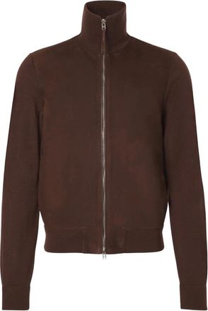 Tom Ford Suede Front Merino Full Zip - Heren - Bomber jackets - Bruin - 2XL - Wol - Jassen