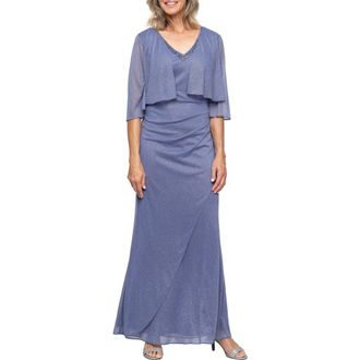 S.L. Fashions Glitter A-Line Jacket Dress in Dusty Blue at Nordstrom, Size 16P