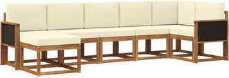 vidaXL Conjunto De Sof&aacute;s De Exterior 7 Uds. Natural Y Crema Poli&eacute;ster Vidaxl