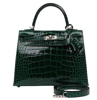 Herm&egrave;s Crocodile Niloticus Lisse Vert Fonc&eacute; 25cms Kelly with Palladium Hardware