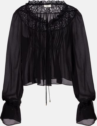 Chloé Chloé Blusa in georgette di seta con pizzo