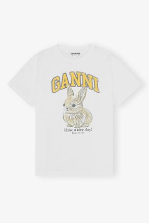 Ganni White Relaxed Jersey Bunny T-shirt - Size XXS Organic Cotton