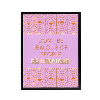 Artery8 Dont Be Jealous Be Inspired Pink Art Deco Design Framed Canvas Art | Size: W24 x H32