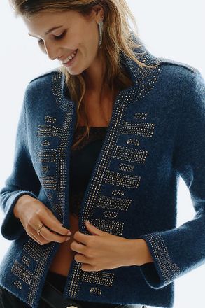 Pilcro Military Wool Blend Studded Cardigan