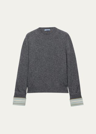 Prada Contrast-Cuff Cashmere-Wool Sweater
