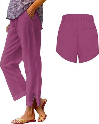 Generic Cotton Linen Trousers Womens Summer Loose Palazzo Lounge Pants With Pockets Elastic Waist Wide Leg Boho Trousers Ladies Casual Tracksuit Bottom Jogger