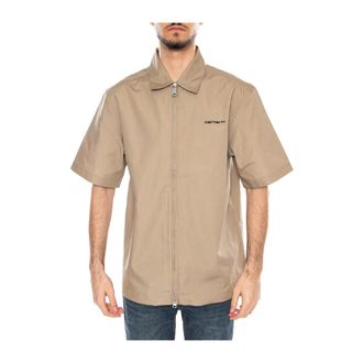 Carhartt Work in Progress S/S Postal Zip Shirt - Heren - Korte mouwen Overhemden - Bruin - XL - Overhemden