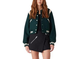 Blank NYC Woven Varsity Bomber Jacket Womens Vest Green : XS, Polyester