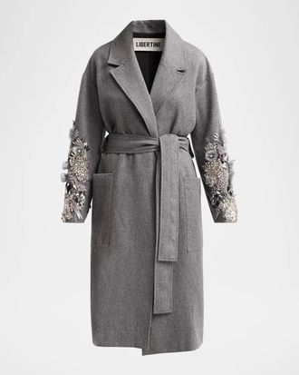 Libertine - Libertine Frosted Flowers Embellished Wool-Cashmere Wrap Coat