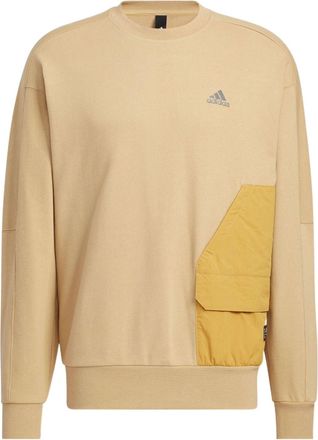adidas Mens adidas Logo Printing Pattern Splicing Round Neck Long Sleeves Khaki HP1382