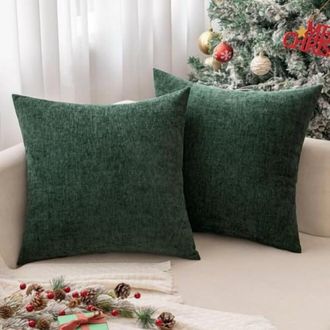 OEM Dos Fundas De Coj&iacute;n Navide&ntilde;as De Color Verde, De 45 X 45 Cm, De Suave Tejido De Chenilla, Aptas Para Sof&aacute;s, Salones Y Bancos, De Color Liso