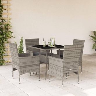 vidaXL Set Comedor Jard&iacute;n 5 Pzas Y Cojines Rat&aacute;n Sint&eacute;tico Vidrio Gris Vidaxl