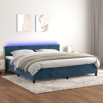vidaXL Vidaxl - Cama Box Spring Colch&oacute;n Y Led Terciopelo Azul Oscuro 200x200 Cm