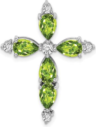 Diamond2Deal 14k White Gold 6x4mm Pear Peridot and Diamond Cross Chain Slide