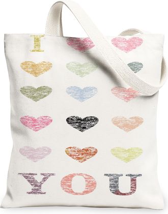 Generic Hearts Canvas Tote Bags, Colorful Heart Pattern Reusable Grocery Bags, Spring Summer Lightweight Washable Shoulder Strap Ca, White, 13x15 Inch