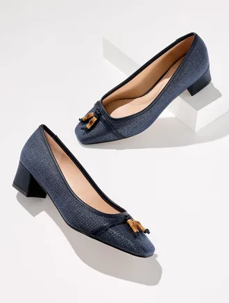 Talbots Sienna Bamboo Shimmer Raffia Block Heel Pumps - Blue - 10 1/2 M Talbots