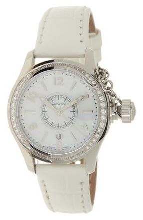 Hamilton Seaqueen Diamond Mother-of-Pearl Croc-Embossed Leather Strap watch, 32mm in White at Nordstrom Rack