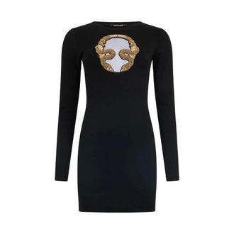 Roberto Cavalli Party Dresses, female, Black, Size: 2XS Mini Dress with Gold Embroidery