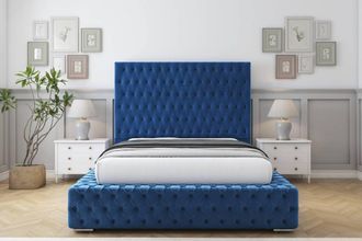Sloomy Ambassador Plush Frame-Mattress - 50 Upholstered Headboard in Navy | Size: Single