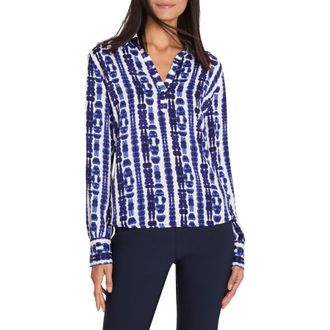 Nic+Zoe Shibori Stripe Pullover Top in Indigo Multi at Nordstrom, Size Xx-Large