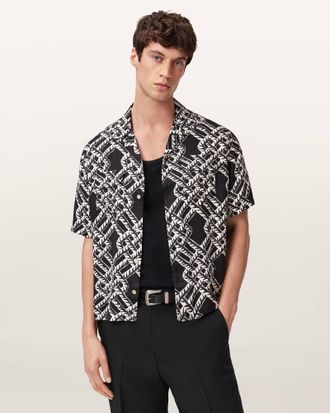 AllSaints Viscose Twined Short Sleeve Shirt, Size: XXL
