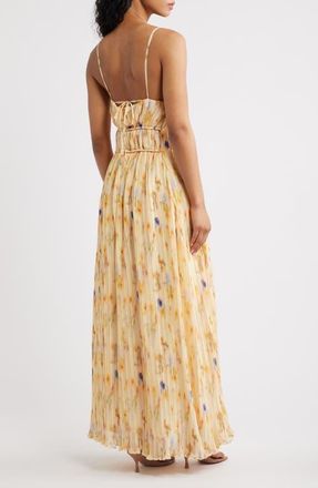 Line & Dot Potpourri Abstract Floral Micropleat Chiffon Maxi Dress in Multi at Nordstrom, Size X-Small