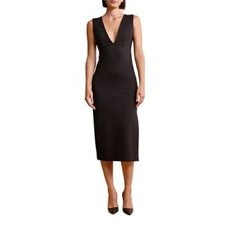 By Ti Mo Elegante V-hals Midi Jurk - Dames - Casual kleedjes - Zwart - S - Kleedjes